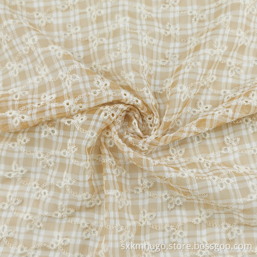 Polyester Gingham Eyelet Flora Stickerei Multi -Color -Stoff
